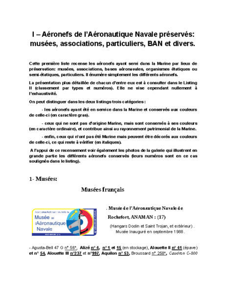 1 – Aéronefs préservés de l’A.N. par lieux (août 2025)